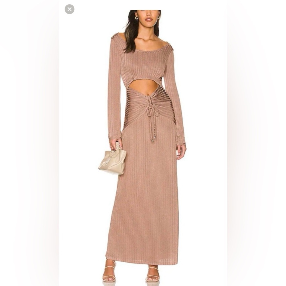 Free People Tan Long Sleeve Cut-Out Dress